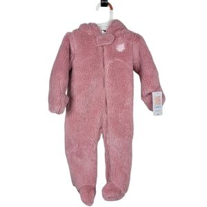 Carters Just one You Pink Fuzzy Sherpa Hooded Winter Bodysuit Baby Girl 9 Months